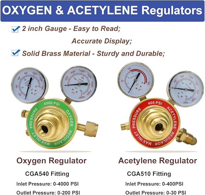 Heavy Duty Cutting Torch Set Oxy Acetylene Torch Kit,Portable Gas Cutting Torch and Welding Kit with Acetylene Oxygen Gas Regulator Welding Hose Welding Glasses (23576#)