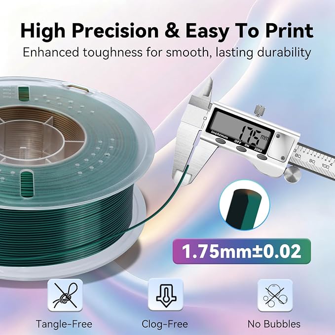 Kingroon PLA Filament, Multicolor Silk PLA Filament, Tri Color 3D Printer Filament, 1.75 mm, Dimensional Accuracy +/- 0.03 mm, 1kg Spool(2.2lbs), Black Green Gold