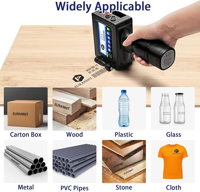Handheld Inkjet Printer 1 in, E15-1 Portable Handheld Printers with ER521 Black Ink Cartridge, Handheld Inkjet Printer Gun for Text QR Barcode Batch Number Logo Date Label Printer