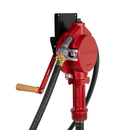 Fill-Rite FR112CL Fuel Transfer Rotary Hand Pump w/Liter Counter, Discharge Hose, Nozzle Spout, & Suction Pipe