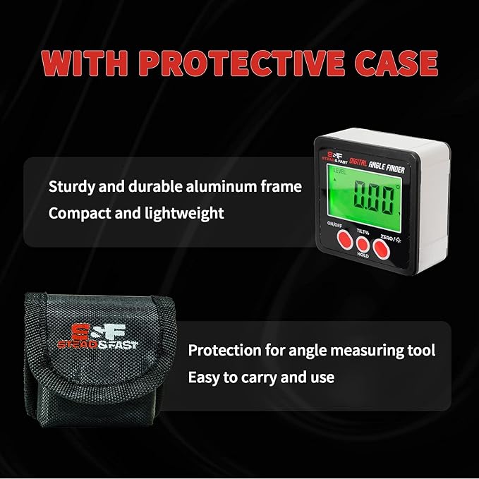 S&F STEAD & FAST Digital Angle Finder Magnetic with Case, Digital Angle Gauge, Backlit LCD, IP54, ±0.2° Accuracy for Table Saw, Woodworking, Construction