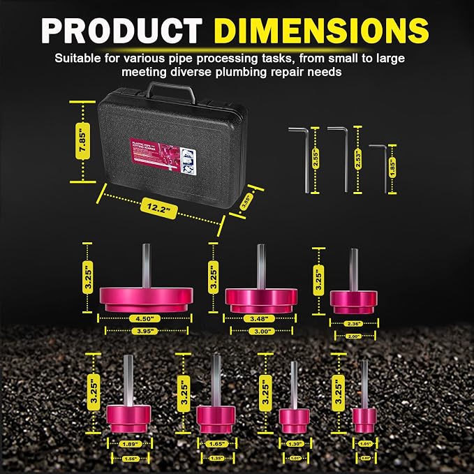 Premium 7Pcs PVC Pipe Reamer Kit For 1/2" Drills- Includes 3/4", 1", 1-1/4", 1-1/2", 2", 3", 4" Compatible with Standard 1/2" Drills,For SCH40 PVC, ABS PVC Pipe,CPVC Perfect for Plumbing Repairs