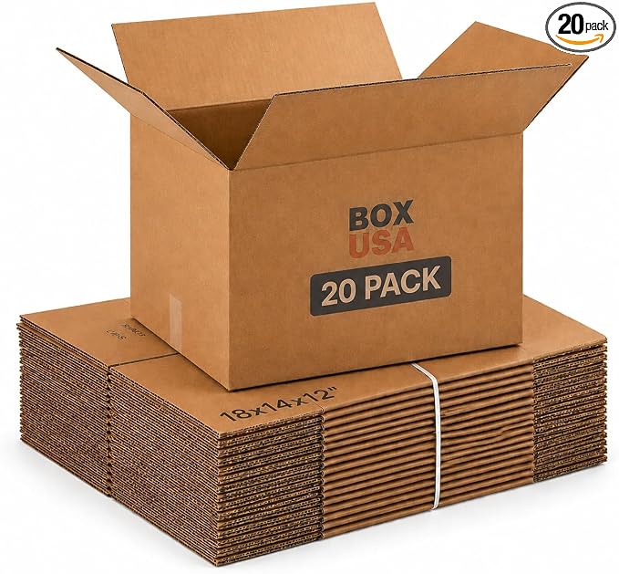 BOX USA Medium Moving Boxes 18L x 14W x 12H 20-Pack - Corrugated Cardboard Box for Shipping, Mailing, Packing, Packaging and Storage