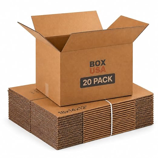 BOX USA Moving Boxes Medium 20-Pack 18x14x12" - Corrugated Cardboard Box for Shipping, Mailing, Packing, Packaging and Storage