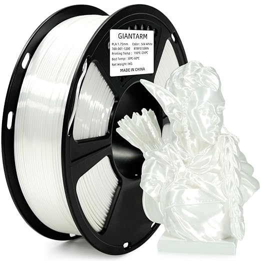 GIANTARM 3D Printer Filament, Silk White Pla Filament, 1Kg(2.2lbs) Spool, 1.75mm Dimension Accuracy +/- 0.03mm, 3D Printing Filament