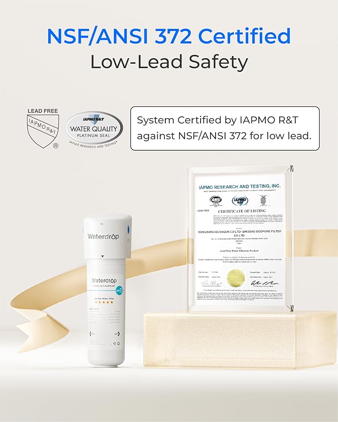 Waterdrop ALK16 Alkaline Water Filter System for Sink, Mineralizing Water | 3/8" Quick Connect, Compatible with G3 Series & G5 Series & K6 RO Systems, NSF/ANSI 372 Certified, Under Sink Installation