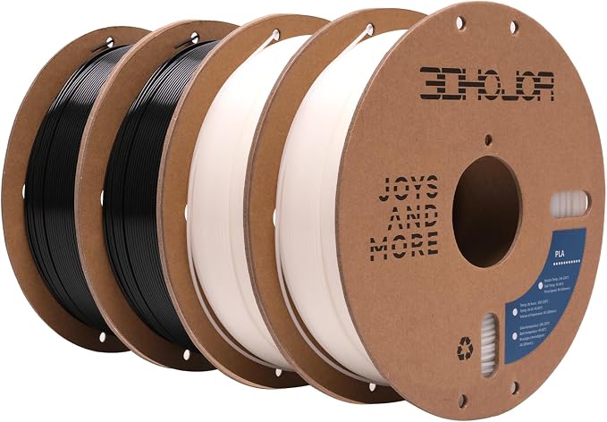 3DHoJor PLA Filament 1.75mm,3D Printer Filament 1kg*4 Bundle Cardboard Spool, Fit Most FDM 3D Printer,Dimensional Accuracy +/- 0.03 mm,Vacuum Packaging-Black+White 4Pack