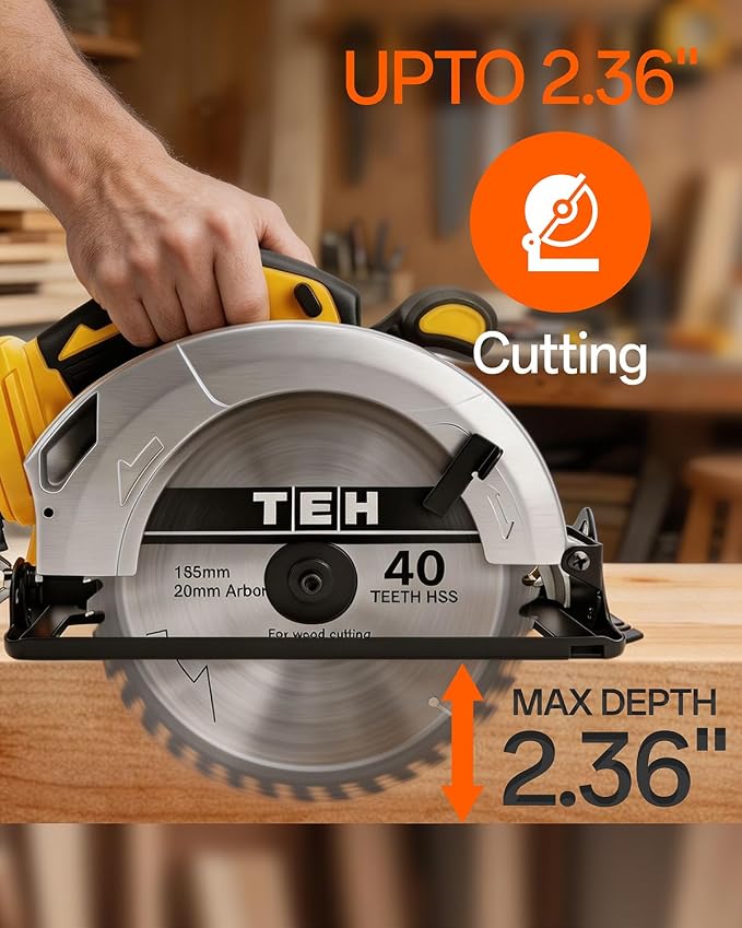 7-1/4" Circular Saw Compatible with Dewalt 20V Max Battery(No Battery) | Cordless Circular Saws with 2 Blades (40T&24T), 0-45°Bevel, 7000RPM for Wood PVC Cutting
