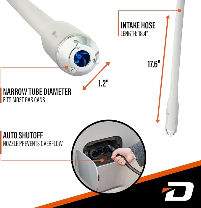 Deway Battery Stick Pump Automatic Fuel Transfer with Auto-Stop & PVC Hose - 2.5 GPM Siphon Pump for Gasoline, Diesel, Kerosene, DEF, Antifreeze, Gas Cans, Generators, Lawn Mowers, Boats, ATVs
