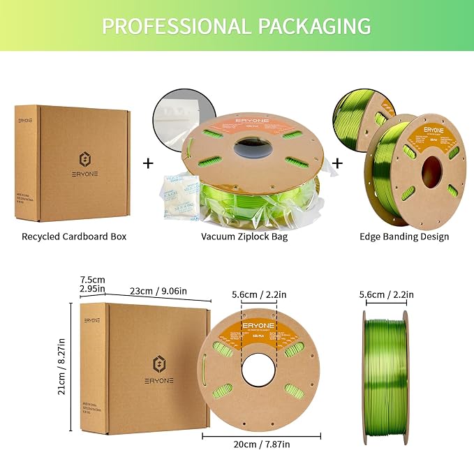 ERYONE Silk PLA Filament for 3D Printer 1.75mm +/- 0.03mm, Shiny Filament 1kg (2.1lbs)/Spool, Neon Green