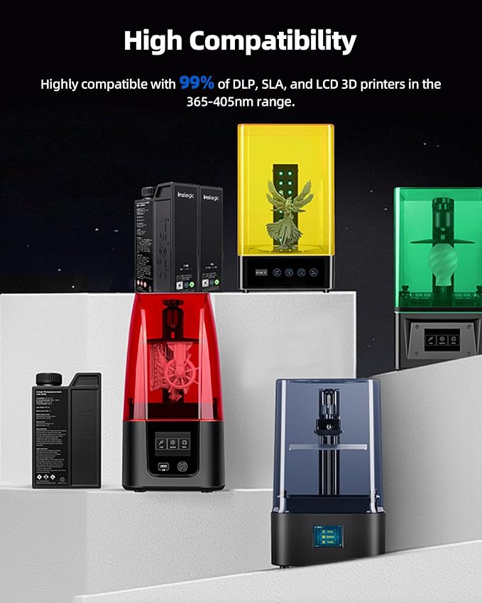 Inslogic Flexible 70A Resin 3D Printer Resin, 1KG 3D Printing Resin for Printing Soft and Flexible Items, Bendable and Not Brittle, Fast Curing 405nm UV Photopolymer Resin, 1KG Black