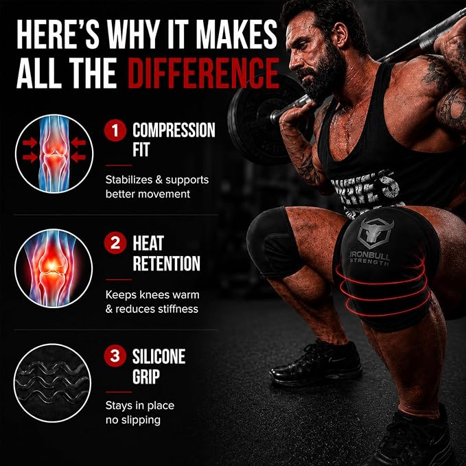 Iron Bull Strength Knee Sleeves 7mm (1 Pair) - Compression Brace & Knee Sleeve For Weightlifting, Powerlifting & Cross Training - Knee Support for Squats - Men & Women