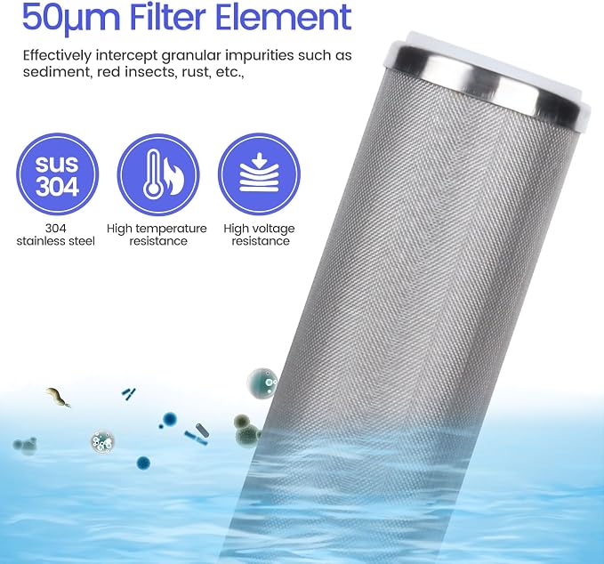 Stainless Steel Cleanable Wire Mesh Filter Cartridge 10”Length,2.5"OD(500 Micron)