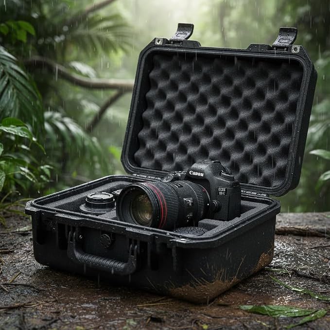 MEIJIA Premium Waterproof Hard Camera Case,Hard case with customizable fit foam,Full Protection with Light&Convenient Design,Elegant Black (18.3"x13.4"x6.7")