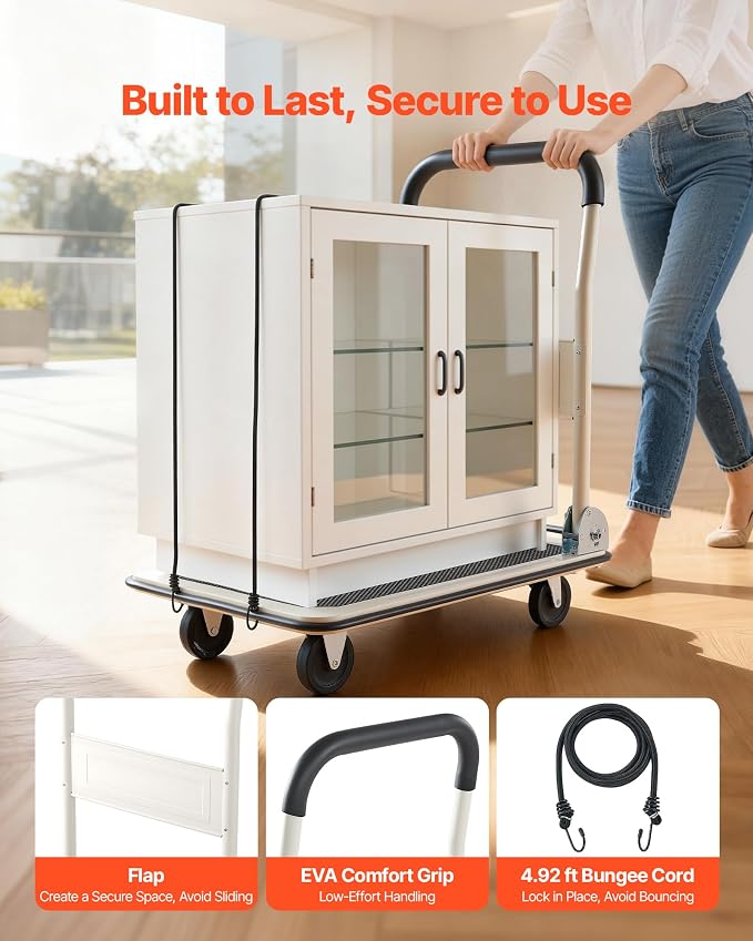 VEVOR Foldable Push Cart Dolly, 330 lbs Load Capacity, Folding Platform Truck with Swivel Wheels, Moving Platform Hand Truck Flatbed Cart, Space Saving Push Handle for Easy Storage 29 x 18.9 x 32.5 in