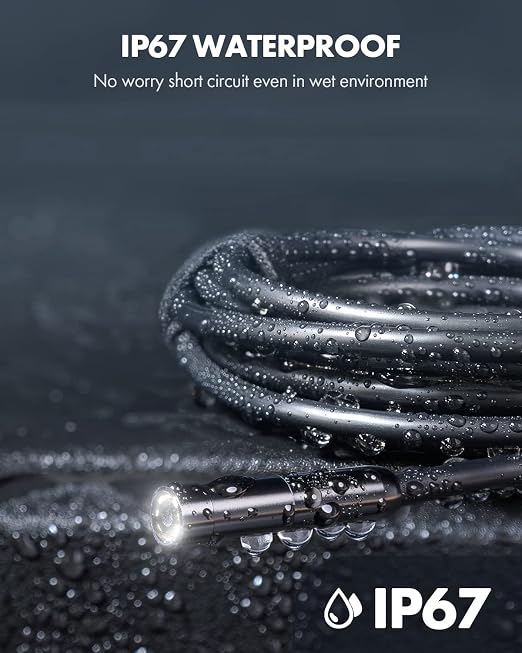 Anykit Endoscope Camera with Light, 1920P HD Borescope with 8 Adjustable LED Lights, Semi-Rigid Snake Camera with Light, IP67 Waterproof Inspection Cam for iPhone & Android, 50 ft Single Lens