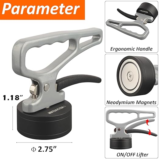 MUTUACTOR Powerful Neodymium Rare Earth Magnetic Lifer,Heavy Duty Magnet with Adjust Handle for Carrying,1PCS Quick Release Magnet Tool Holder for Gripping Metal Ferrous Parts