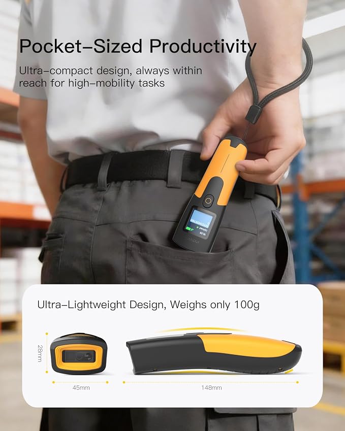Inateck 1D Wireless Barcode Scanner with 1.4" TFT Screen, Portable Bluetooth Barcode Reader, 1000mAh Battery, Fast 1D Bar Code Scanning for Inventory, Library, Warehouse, Nano 230D