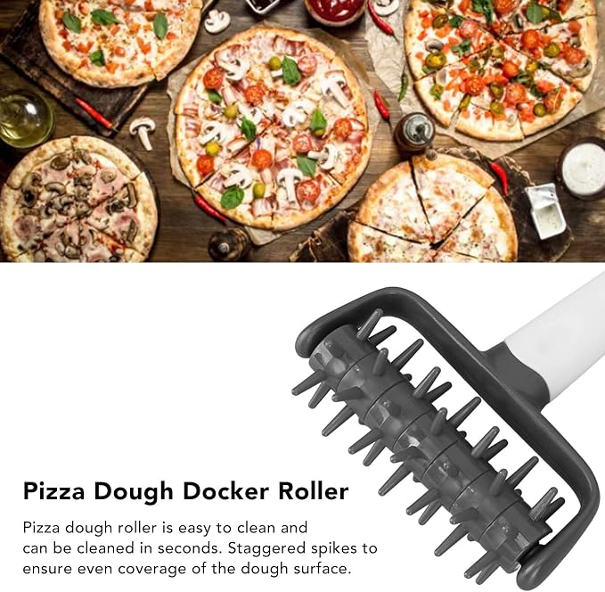 Plastic Pizza Dough Docker, Prevent Blistering Pizza Aerator Dough Dockers Press Time Saver Pastry Roller with Spikes for Home & Commercial Kitchen (Gray)