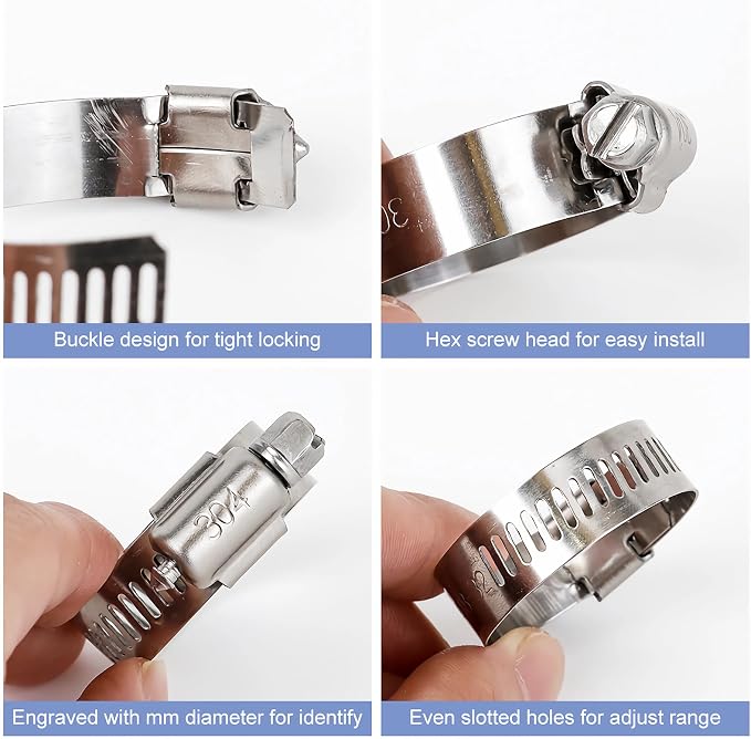 Hose Clamps 185PCS Assortment Kit, 304 Stainless Steel, Radiator Hose Clamps, Multi-size Adjustable Range 1/4-2in(6-51mm) with 2pcs Socket Wrench for Automotive, Plumbing, Intercooler