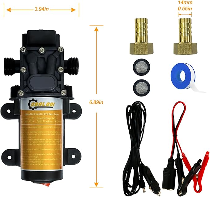 12V 75W Electric Fuel Transfer Pump – Self-Priming, Transfers 110 GPH Gasoline & Diesel, Portable for Cars, Trucks, Boats, Tractors & Farm Equipment