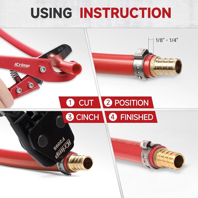 iCrimp Ratchet Clamp Cinch Tool for Stainless Steel Clamps from 3/8-inch to 1-inch for ASTM F2098 PEX Clamps and Car&Truck Hose Clamp
