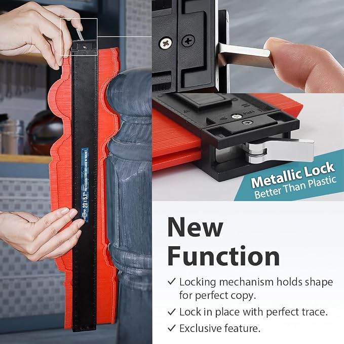 FIRSTINFO Metal-LOCK-Powerful-Magnet -Attached 20 inch (508mm) Lockable & Twin Scale Widen Profile Contour Shape Duplicator Gauge Convenient for Magnetic Attraction