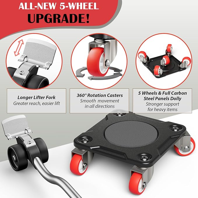 ONEON Heavy Duty Furniture Movers with Wheels Dolly with Auxiliary Lifter, All-New Upgraded Carbon Steel Panels & 360°-Wheeled Casters, Supports up to 1100 lbs (M)