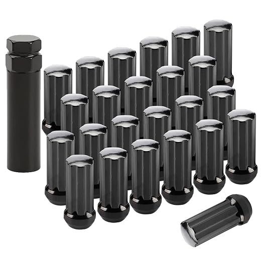 24PCS M14 x 1.5 Black Closed End Wheel Nuts, with 1 Spline Tuner, Compatible with Silverado Suburban Tahoe 99-19, Sierra 99-22, F-150 Expedition 15-17, F-250 F-350 03-16, Ram 1500 2500 12-22