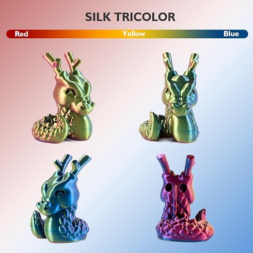 GIANTARM Tri-Colors Silk Pla Filament, 3D Printer Filament 1.75mm +/-0.02mm, 1Kg (2.2lbs) Spool, Vacuum Packaging (Red+Yellow+Blue)