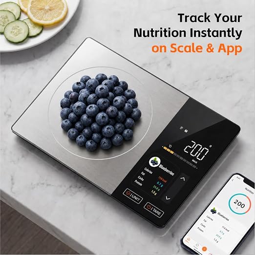 Smart Nutrition Food Scale with App, Color TFT Display for Calorie & Macro Tracking, Tracks 24 Nutrients, 1g/0.1oz Precision, 11lb/5kg Digital Kitchen Scale for Weight Loss, Keto & Meal Prep