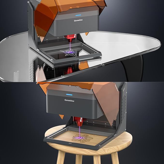 Genmitsu Kiosk 5W 5000mW Laser Engraver, Light Weight & Portable Laser Engraver Machine, Home Laser Cutter with Acrylic Enclosure for Wood/Leather/Metal, 3.9'' x 3.9'' Engraving Area, Safety Class 1