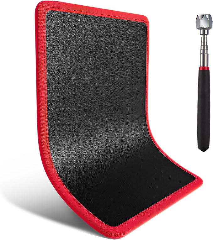 Flexible Magnetic Tool Mat, 12.8" x9.5" Non-Slip Magnetic Tool Organizer & &Telescoping Magnetic Tool, Magnetic Tool Mat for Mechanics, Garage, Workshop & Auto Repair(Red)