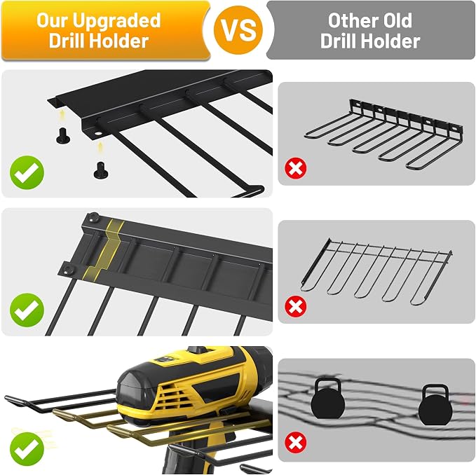 Power Tool Organizer Wall Mount with Charging Station & 8 Outlet,4 Layer Heavy Duty Metal Rack Loads 260lbs for Garage Organization,4 Cordless Drill Holders,Day Gift for Men,Glossy Black
