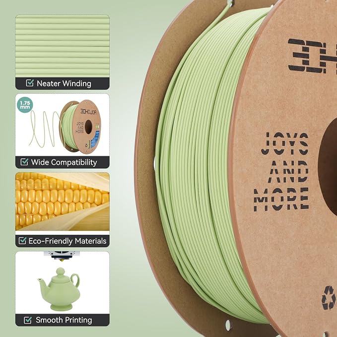 3DHoJor Matte PLA Filament 1.75mm 1kg Cardboard Spool PLA Filament 1.75 PLA 3D Printing Filament, Print with Most 3D Printers 3D Filament-Matcha Green