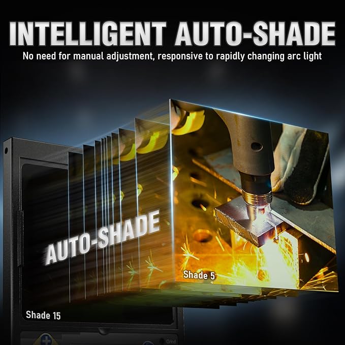 YESWELDER Intelligent Auto-Shade Auto Darkening Welding Helmet with LED, 180° Large View, Digital Filter, 1/1/1/1 True Color Solar Powered, Shade 3/5-9/9-15 Welder Mask for MIG/TIG/Stick/Cut/Grind
