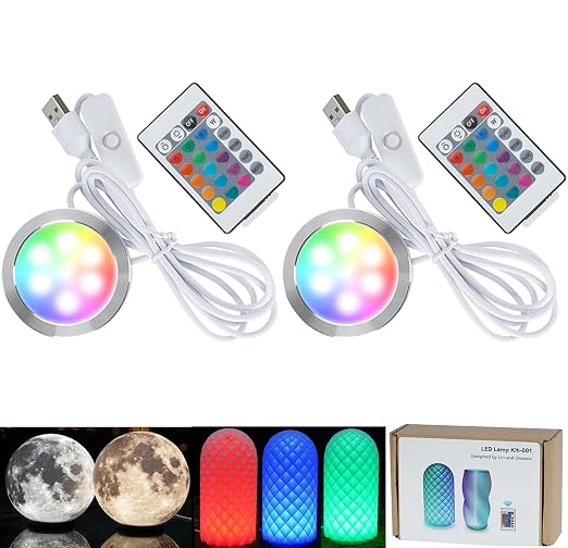 2 Pack 16Colors LED Lamp Kit 001 for Bambu lab Light Kit MH001, Color Storage, RGB Remote Control, 5V USB Puck Light Set DIY Hardware Spare Parts for Makerwold 3D Printed Lamp Projects
