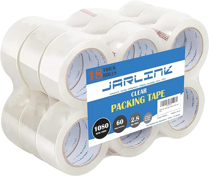 JARLINK Clear Packing Tape (18 Rolls), Heavy Duty Packaging Tape for Shipping Packaging Moving Sealing, Stronger & Thicker 2.8mil, 1.88 inches Wide, 60 Yards Per Roll, 1080 Total Yards