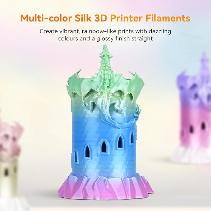 TECBEARS Silk Rainbow PLA Filament 1.75mm, Gradient 3D Printer Filament, Shiny Silk Rainbow Filament, Fast Color Change Each 8 Meters, Dimensional Accuracy +/- 0.02mm(Pink-Yellow-Blue-Green)
