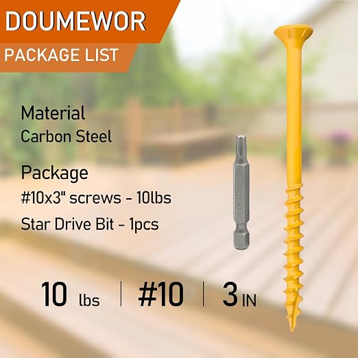 #10 x 3 Deck Screws 10lb - 3 Inch Wood Screws, Rust Resistant, Exterior Epoxy Coated, Outdoor Decking Screws, Torx/Star Drive Head, T25 Star Bit Included