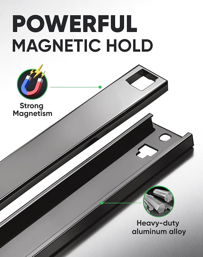 ALOANES Magnetic Socket Organizer Set, 3-Piece Heavy Duty Aluminum Socket Rails, 360° Swivel Clips Socket Rail Kit for Tool Tray Drawer Fit 1/2-Inch x 36 Clips (Black, 3PC)