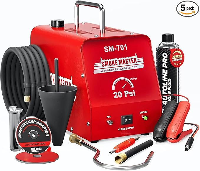 AutoLine Pro *2025 New Model* Automotive High Volume Smoke Machine - EVAP Leak Detector with Built-in Air Compressor - Model 701A– EVAP Vacuum Exhaust Smoke Detector Tools Kit - Red