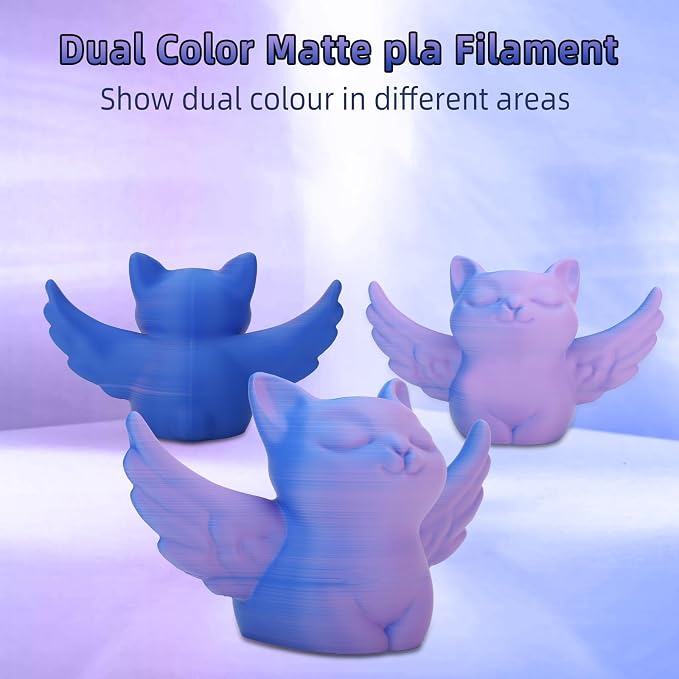 3DHoJor Dual Color Matte PLA 3D Printer Filament 1.75mm 2 in 1 Coextrusion 1KG Spool (2.2lbs) Multicolor PLA with Smooth Matte Finish for FDM 3D Printers - Purple Blue