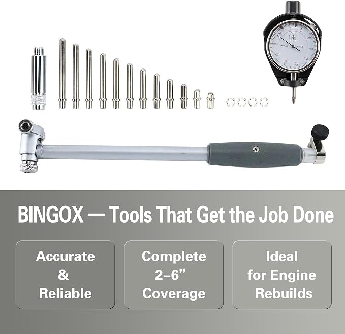 Dial Bore Gauge Set 2-6 Inch (50-160mm), 0.001" Accuracy Cylinder Bore Gauge with Dial Indicator, Engine Cylinder Measuring Tool with Extension Rods for Engine Rebuild and Machinists