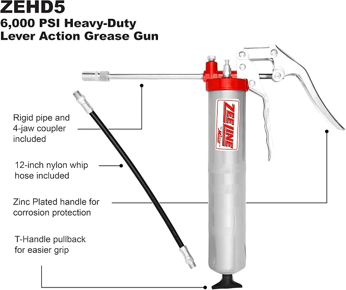 ZEELINE BY MILTON Grease Gun, 6,000 PSI Heavy-Duty Lever Action Pistol Grease Gun (ZEHD5)