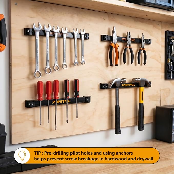 POWERTEC Magnetic Tool Holder Strip 12" 4PK, Metal Magnet Tool Bar Organizers for Garage, Workshop & Kitchen w/Mounting Screws, Space Saving Shop Organization Accessories (71965)