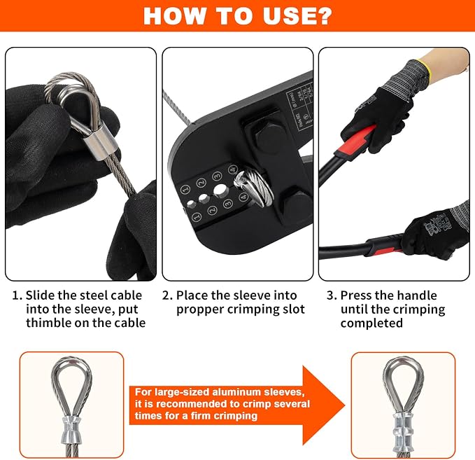 Sanuke Wire Rope Crimper Tool Kit, Swagging Tool for Copper Aluminum Oval Sleeves, Double Sleeves, Crimping Cavity 3/64" 1/16" 3/32" 1/8"