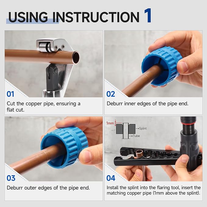 iCrimp Ratchet Eccentric Flaring Tool Kit for HVAC & Refrigeration, 45° Copper Tube Flaring Tool for 3/16"–3/4" & 5mm–19mm Pipes with Cutter and Deburring Tool