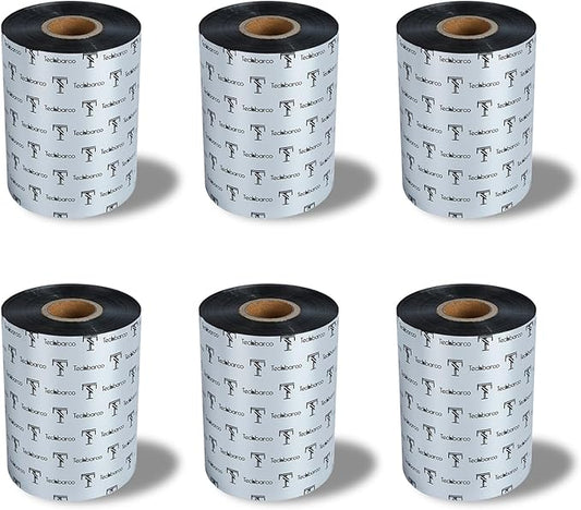 6 Rolls 4.02" x 1476' Premium Enhanced Wax Thermal Transfer Ribbon, 102mm x 450m Black Industrial Barcode Label Printer Ribbon - Compatible with Zebra, TSC, GoDex, Citizen, 1" Core