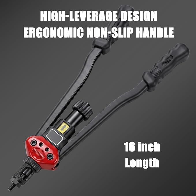 Rivet Nut Tool Kit 16" Rivnut Nutsert Gun for Threaded Insert Installation | High-Leverage Long Reach Handle, Knob Removal, Stroke Adjustability